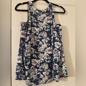 Floral Blue and White Sleeveless Top